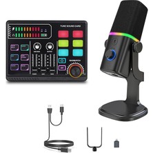 CetKing Ses Kartı ve Mikrofon Set Youtube Kick Podcast ve Yayıncı, Ses Kartı, Dj Mikser, Taşınabilir Podcast Prodüksiyon Stüdyosu, Canlı Yayın, Kayıt, Oyun Için Kondenser Mikrofon Mikseri P100-KD8