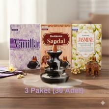 Darshan Geri Akışlı Şelale Tütsü 3'lü Set (Vanilla, Sandal, Jasmine) - 30 Adet