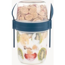 CetKing ml Take-Go Kaşıklı Hazneli Meyveli Müsli Kabı Piknik Iş Yoğurt Süt Bardağı Kapaklı ve Kaşıklı Kahvaltı Bardakları, Tahıl Tepesi Yulaf Ezmesi Granola (Gece Mavisi)