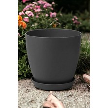 CetKing Home Dekoratif Begonya Saksı 12 Litre Siyah Modern Begonya Yuvarlak Saksı Siyah Siyah