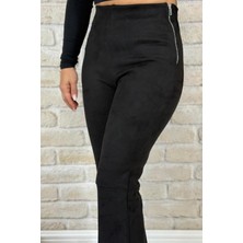 Muna Boutique Nubuk Kumaş Siyah Bol Paça Pantolon