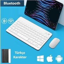 CetKing 11. Nesil A16 11" 2025 Tablet Için Uyumlu Slim Şarjlı Türkçe Bluetooth Klavye ve Mouse Seti Beyaz