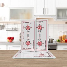 Decovetro Cam Sunum Servis Tabağı 3'lü Kare Set Kanaviçe Desenli