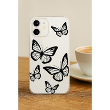 Ceptecep Xiaomi 14T Pro Premium Silikon  Tasarım Telefon Kılıfı Şeffaf Siyah Kelebekler Tasarımı