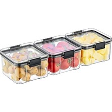 CetKing Akrilik Kilitli Kare Saklama Kabı 500ML 3 Adet, 500ML 3'lü Kilitli Saklama Kabı