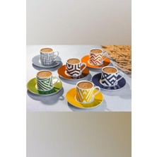 CetKing Porselen Legacy Etnik Desen 6 Kişilik Kahve Fincan Takımı 90CC 12 Parça