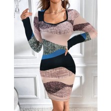 Martcini Kadın Uzun Kollu Göğüs Dekolte Detay Dalgıç Mini Elbise