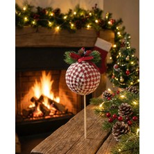 Urunia Ayaklı Rustik Örgü Yılbaşı Küresi (Kırmızı/beyaz)