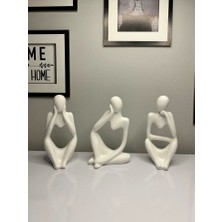 Stonee Decor Nordic Tarzı 3'lü Heykel Seti , Soyut Düşünen Adam Heykel Biblo Aksesuar Seti