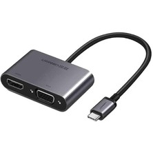 CetKing Type-C To Hdmı+Vga Pd Şarj Destekli Dönüştürücü Adaptör Uzay Gri
