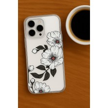 Ceptecep Iphone 11 Pro Premium Silikon  Tasarım Telefon Kılıfı Şeffaf Siyah Beyaz Çiçekler Özel Tasarım