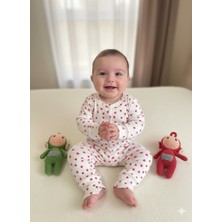 Şimo Butik Kız Erkek Bebek % 100 Pamuk Pijama Takımı Yumuşak Ribanalı Çıtçıtlı 0-9 Ay Kalpli Sevgi Temalı