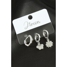 Miray Life 3 Adet Kelebek Yonca Zirkon Taşlı Küpe