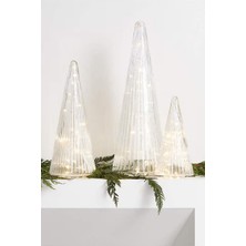 Crate & Barrel Ribbed Clear Glass Christmas Trees Set 3 Modern Cam Ağaçlar