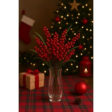 Okavango 8 Dal  Yapay Çiçek Kırmızı Kokina Demeti Kokina Çiçeği Yılbaşı Süsü Yılbaşı Ağacı Süsü Kırmızı Yeşil Lüx
