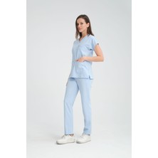Yılmaz Üniforma V Yaka Buz Mavi Unisex Likralı Ütü Istemeyen Unisex Doktor Hemşire Scrubs Takım