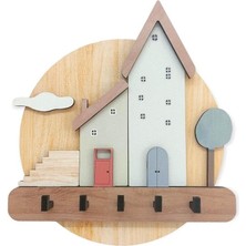 CetKing Art & Decoration Pastel Renkli Evler Ahşap Anahtarlık Hol Antre Askılık Duvar Dekor