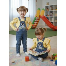 Selvira 2’li Set: Uzun Kollu Sarı Bluz + Mic'key Mouse Baskılı Kot Tulum