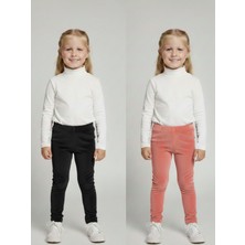İnan Kids 2li Kız Çocuk Fitilli Kadife Tayt - Rahat Kışlık Esnek Leggings
