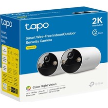 CetKing Tp-Link C410 2-Pack, 2k 3mp, Renkli Gece Görüşü, Şarj Edilebilir, Solar Panel Destekli, IP65, Yerel/bulut Depolama, 110° Açılı, Işıklı ve Sesli Alarm, Kablosuz Bataryalı Güvenlik Kamerası