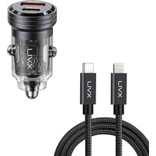 CetKing Transparent 45W Pd/qc Mini Araç Şarj Cihazı ve 1 Metre iPhone Hızlı Şarj Kablosu L35 - Blt-00