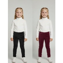 İnan Kids 2li Kız Çocuk Fitilli Kadife Tayt - Rahat Kışlık Esnek Leggings