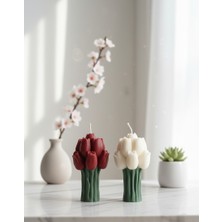 Beyra Decor El Yapımı Lale Demeti Dekoratif Mum – Çiçek Buketi Tasarım Kırmızı beyaz ikisi bir arada Hediyelik Mum”