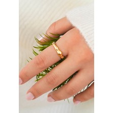 Trend Collection Modern Sade Gold Dalga Formlu Kadın Yüzük - Ayarlanabilir