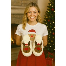 Behtah Kundura Kadın Ev Terliği Peluş Noel Yılbaşı Fiğürlü Terlik Çeyiz ve Bohça Terliği Ses Yapmaz Kalın Taban