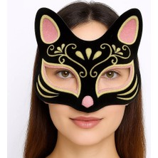 Eco Port Siyah Renk Süet Kaplama Üzeri Pembe Sarı Simli Kedi Maskesi 17X14 cm