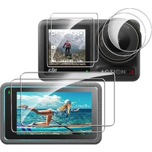 CetKing Djı Osmo Action 4 Için Ekran Koruyucu Folyo Yatay Dikey Koruyucu Çerçeve LCD + Küçük Ekran + Objektif Koruması [2+2+2 Adet], 9h Sertlikte Koruyucu Cam Kamera Koruyucu Kırılmaz Cam Folyo