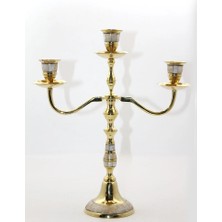 Livenda Pirinç Sedefli 3'lü Şamdan 19124