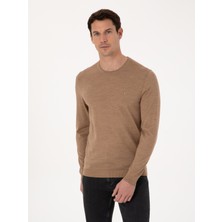 Cacharel Camel Slim Fit Yün Karışımlı Bisiklet Yaka Basic Triko Kazak 50318854 VR015