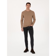 Cacharel Erkek Camel Slim Fit Yün Karışımlı Bisiklet Yaka Basic Triko Kazak 50318854-VR015