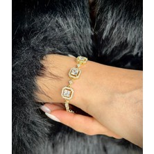 Hg.Aksesuar Kadın Xuping Kare Zirkon Taşlı Rodyum Kaplama Bileklik