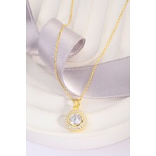 Altın Kaplama 925 Ayar Gümüş Çember Taş Çerçeveli 6mm Taşlı Kolye