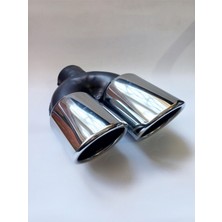 Egzozcum 90 mm Paslanmaz Krom Sol Çift Çıkış Eğimli Kesim Yuvarlak Sessiz Egzoz Ucu Eksoz Çıkışı 1 Adet