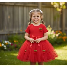 Kirazlı Tüllü Elbise 5y,6y,7y Kız