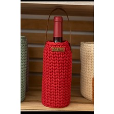 El Örgüsü Kırmızı Şişe Taşıma Çantası ve Bardak Altlık