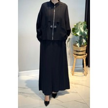 Ceremony Ceketinin Ön Patı Iki Pile Iki Çiçek Taş Detay Elbiseli Takım 6944 Siyah