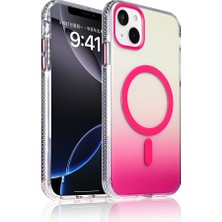 iPhone 15 Kılıf M-Safe Şarj Özellikli Transparan Renk Geçişli Zore Toros Kapak - Rose Pembe