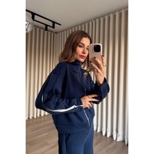 Sue Store Mavi Şerit Detaylı Fermuarlı Modal Eşofman Takımı