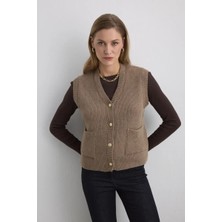 Gusto Yünlü Triko Yelek - Vizon