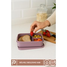 Poomy 3 Bölmeli Kapaklı Mor Okul Öğrenci Beslenme Kabı, Seyahat Yemek Saklama Kabı