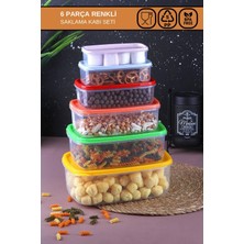 Poomy 6 Lı Dikdörtgen Şeffaf Renkli Kapaklı Saklama Kabı Seti 300 ML-500 ML-800 ML-1200 ML-1900 ML-2900