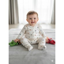 Şimo Butik Bebek Tulum 0-9 Ay Rahat Nefes Alan Çıtçıtlı  %100 Saf Pamuk Yumuşacık Anti Alerjik Patikli Dino