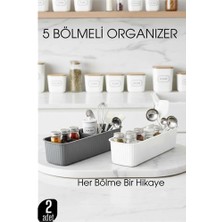 AlanSansli 5 Bölmeli Mutfak Organizer Kutusu Gri & Beyaz 2’li Set  Baharat ve Gereç Düzenleyici