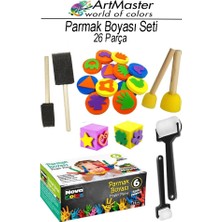 ArtMaster Parmak Boyası Seti 26 Parça 1 Paket Ponpon Sünger Tampon Fırça Küp Eva Baskı Sünger Rulo Nova Color Parmak Boya Baskı