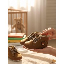 Zekids Erkek Bebek Ayıcık Desenli Bağcıklı Ayakkabı Görünümlü Patik