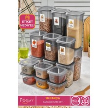 Poomy 18'li Sızdırmaz Kapaklı Etiket Hediyeli Saklama Kabı-Baharatlık Seti 6x (550ML-1200ML-1700ML)